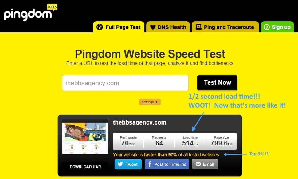 Website after speed optimization