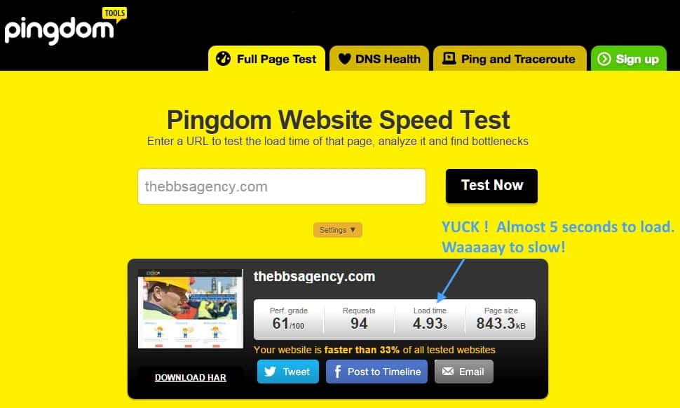 Website before speed optimization