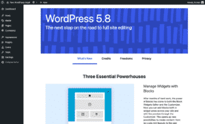 WordPress 5.8 Update Screenshot