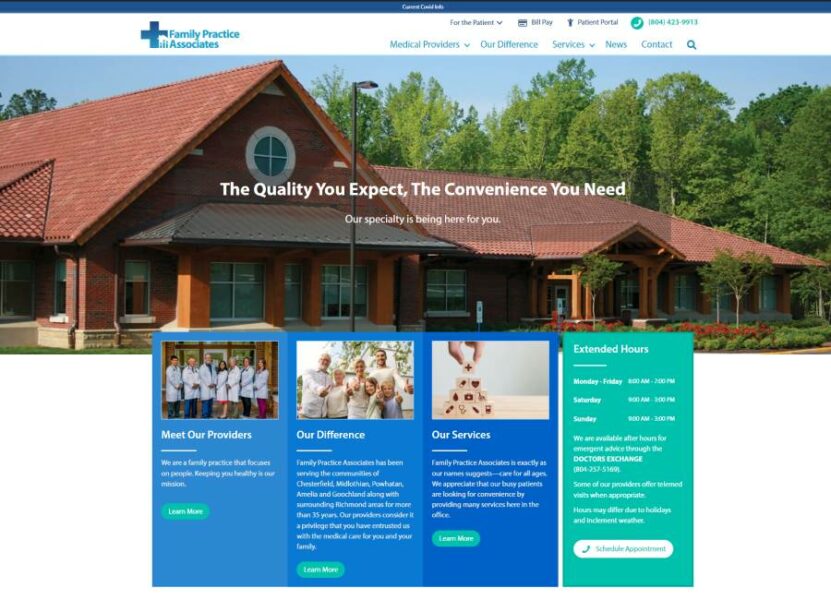 Homepage of Family Practice Associates website