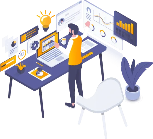 Person using marketing automation software in a cozy office environment